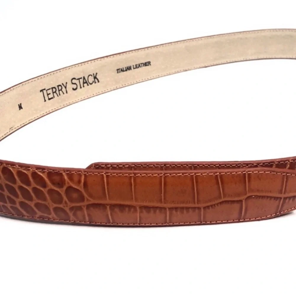 - Terry Stack Women Lg Italian Tan Croc Leather Belt